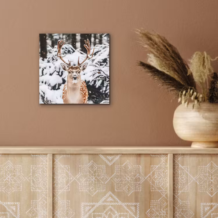 Aluminium schilderij - Hert - Sneeuw - Winter - Bos - Dieren — 5