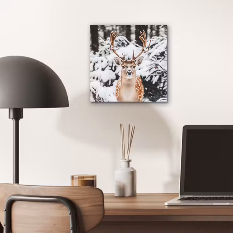 Aluminium schilderij - Hert - Sneeuw - Winter - Bos - Dieren — 6