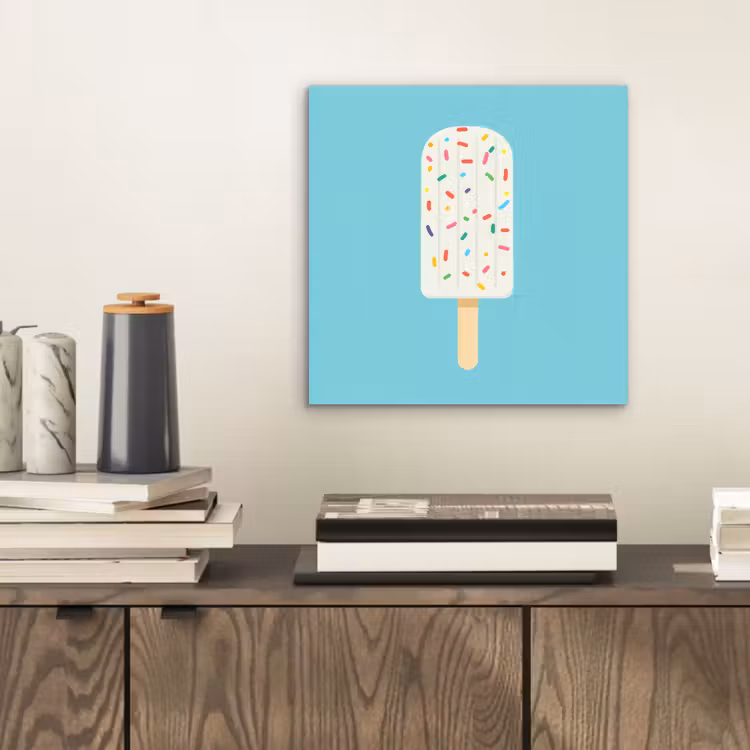 Aluminium schilderij - Ijsje - Stokje - Sprinkles - Lichtblauw — 2