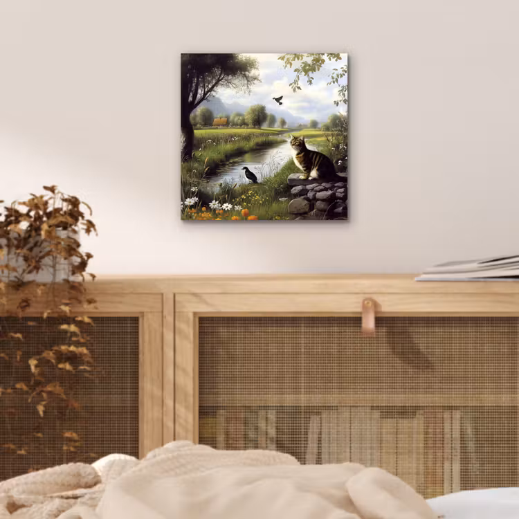 Aluminium schilderij - Kat - Beekje - Weide — 4