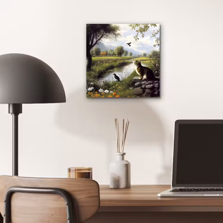 Aluminium schilderij - Kat - Beekje - Weide — 6