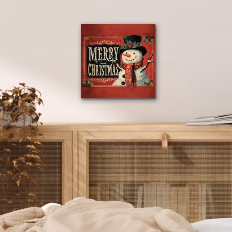 Aluminium schilderij - Klassiek - Kerstgroet - Sneeuwpop - Rood — 4