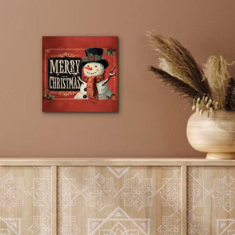 Aluminium schilderij - Klassiek - Kerstgroet - Sneeuwpop - Rood — 5
