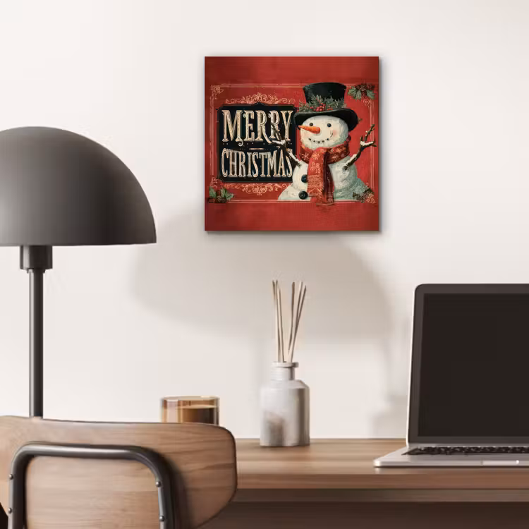 Aluminium schilderij - Klassiek - Kerstgroet - Sneeuwpop - Rood — 6