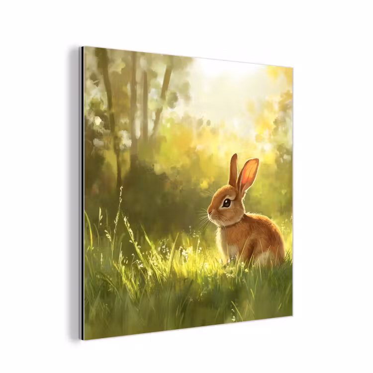 Aluminium schilderij - Konijn - Zonlicht - Bos — 1
