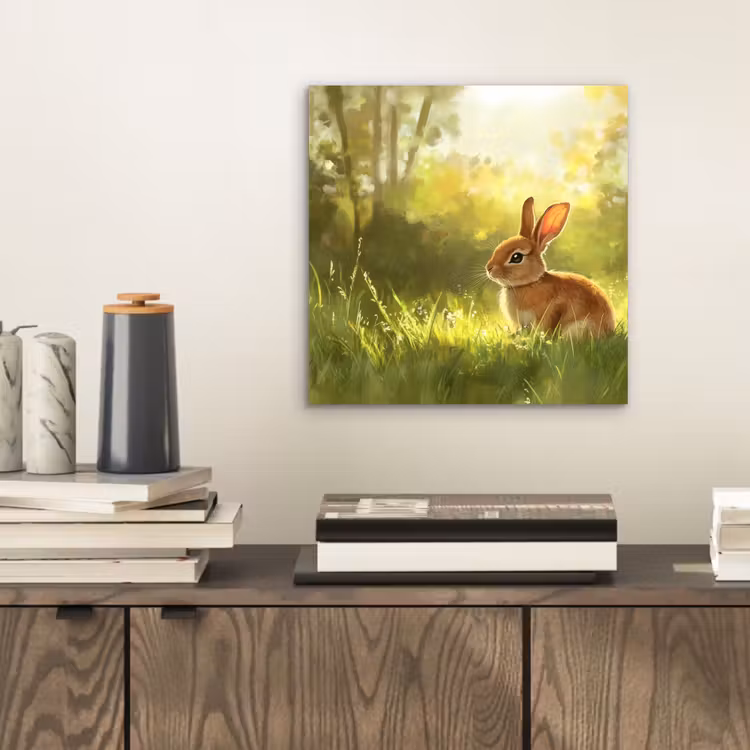 Aluminium schilderij - Konijn - Zonlicht - Bos — 2
