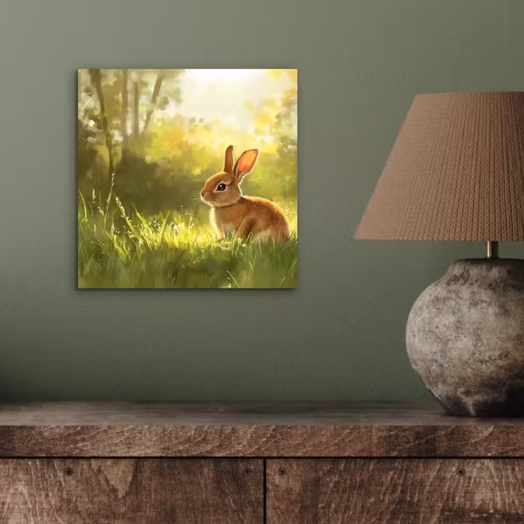 Aluminium schilderij - Konijn - Zonlicht - Bos — 3