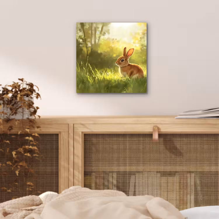 Aluminium schilderij - Konijn - Zonlicht - Bos — 4