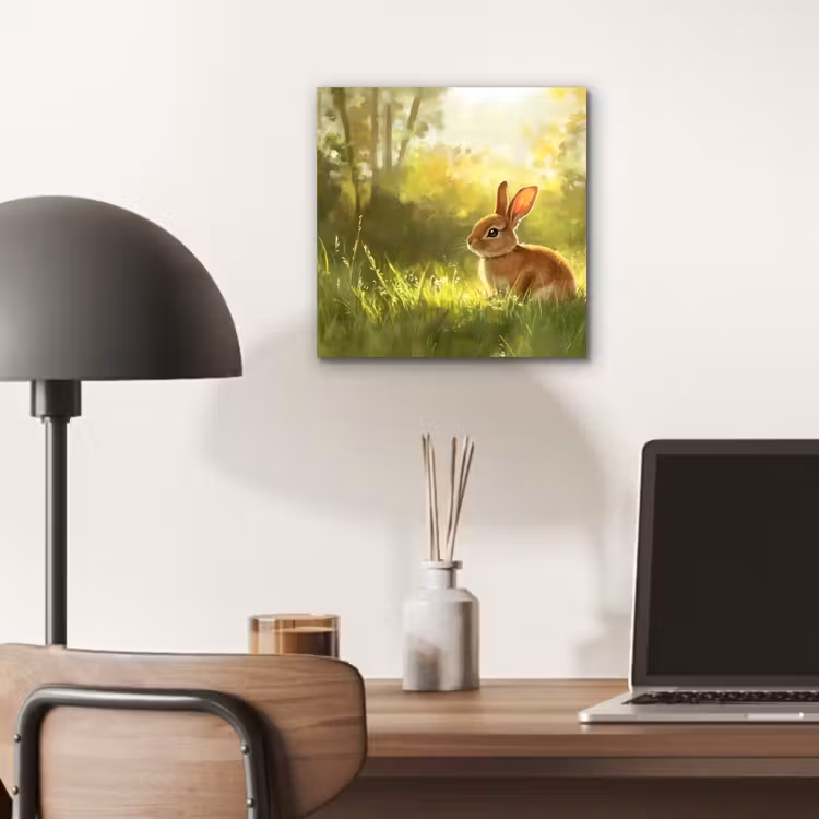 Aluminium schilderij - Konijn - Zonlicht - Bos — 6