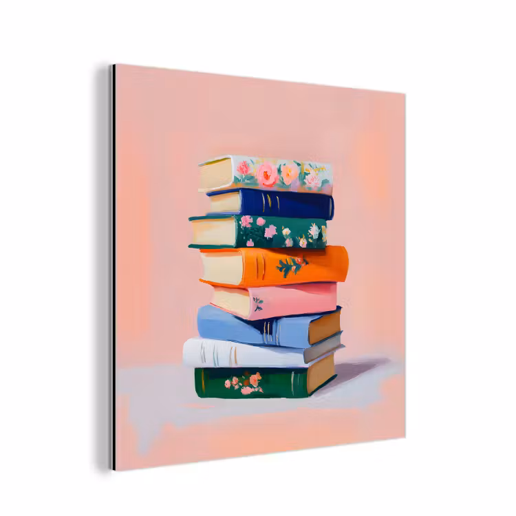 Aluminium schilderij - Boeken - Stapel - Kleurrijk — 1