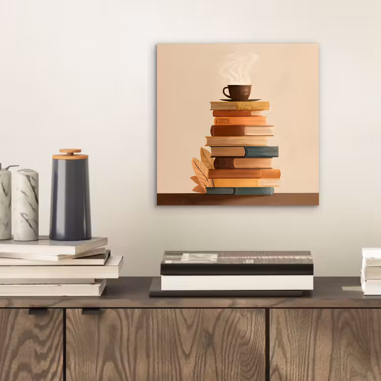 Aluminium schilderij - Boeken - Toren - Koffie - Beige — 2