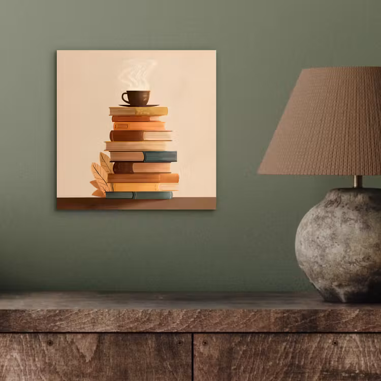 Aluminium schilderij - Boeken - Toren - Koffie - Beige — 3