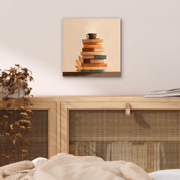 Aluminium schilderij - Boeken - Toren - Koffie - Beige — 4