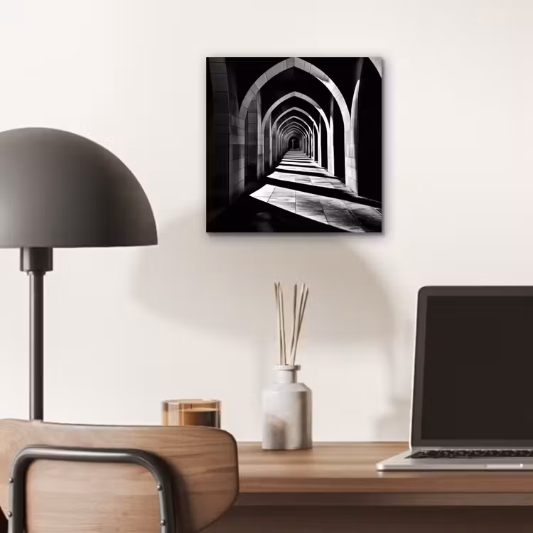 Aluminium schilderij - Gang - Bogen - Schaduw - Diepte — 6