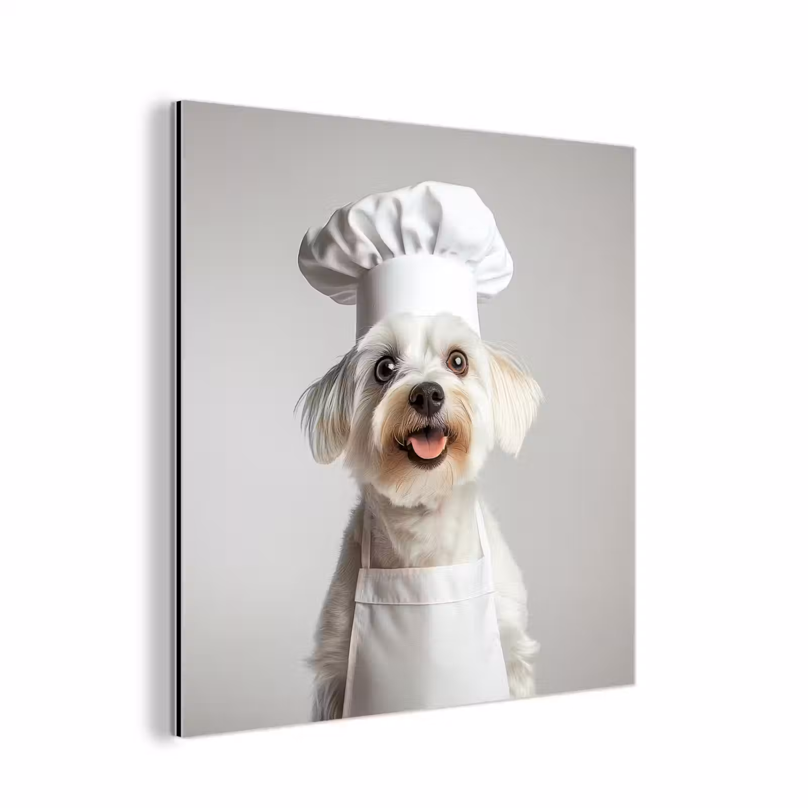 Aluminium schilderij - Hond - Wit - Kok — 1
