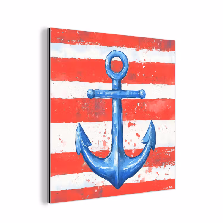 Aluminium schilderij - Anker - Verfspatten - Rood - Blauw — 1