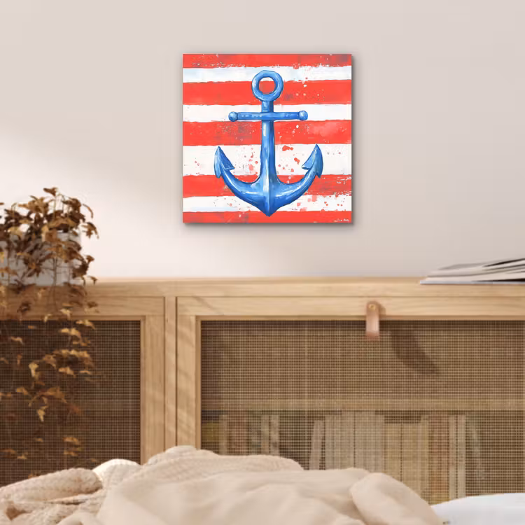 Aluminium schilderij - Anker - Verfspatten - Rood - Blauw — 4