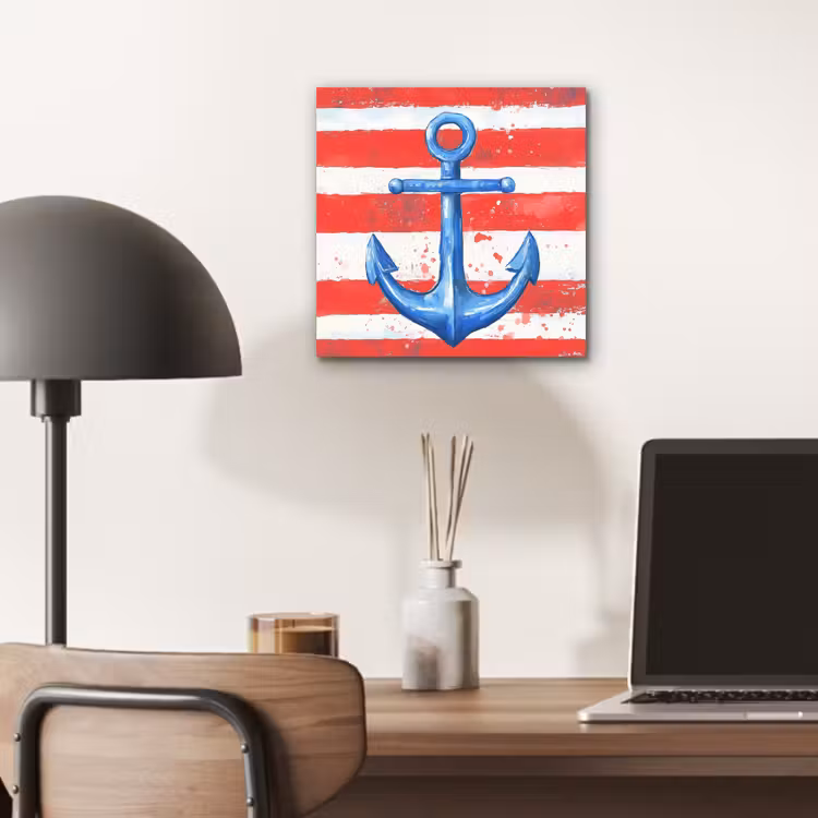 Aluminium schilderij - Anker - Verfspatten - Rood - Blauw — 6