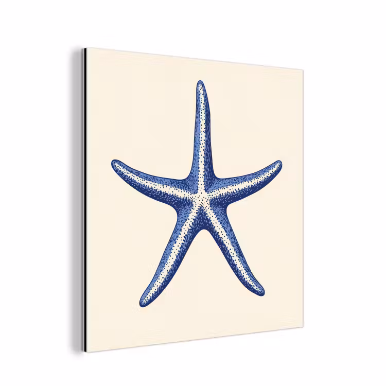 Aluminium schilderij - Blauwe zeester - Minimalistisch - Beige — 1