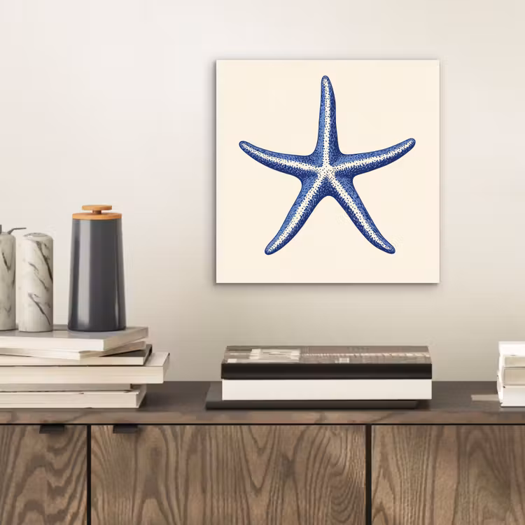Aluminium schilderij - Blauwe zeester - Minimalistisch - Beige — 2