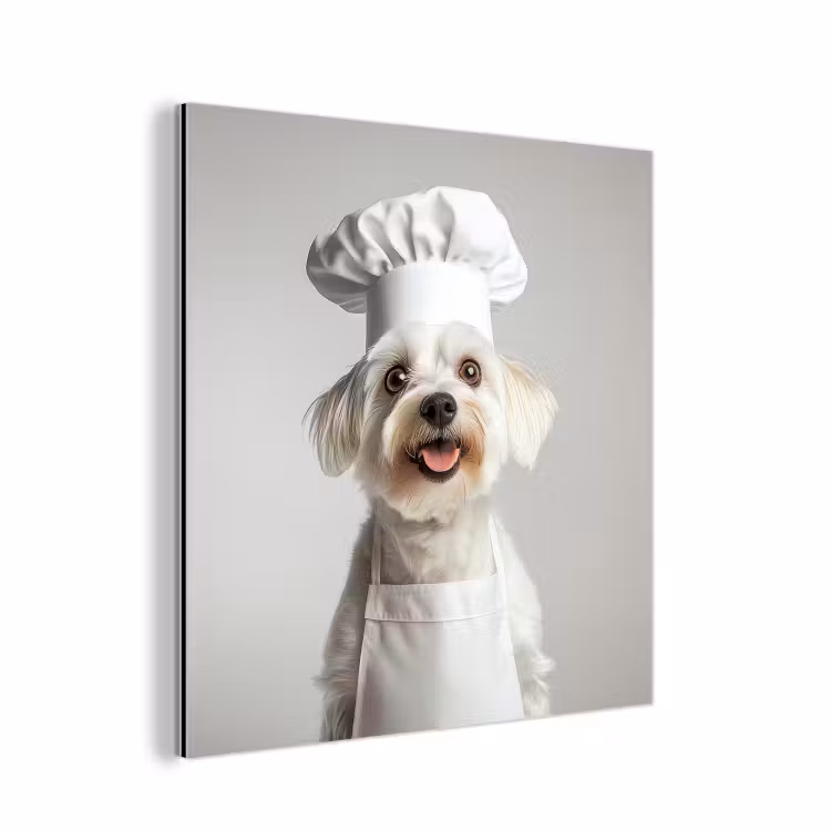 Aluminium schilderij - Hond - Wit - Kok — 1