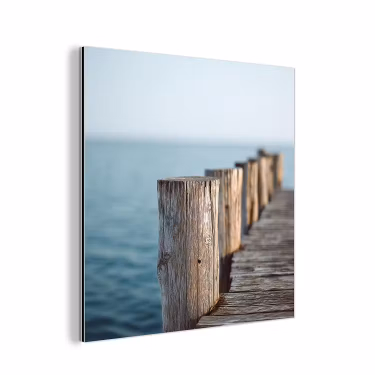 Aluminium schilderij - Houten steiger - Helderblauwe lucht — 1