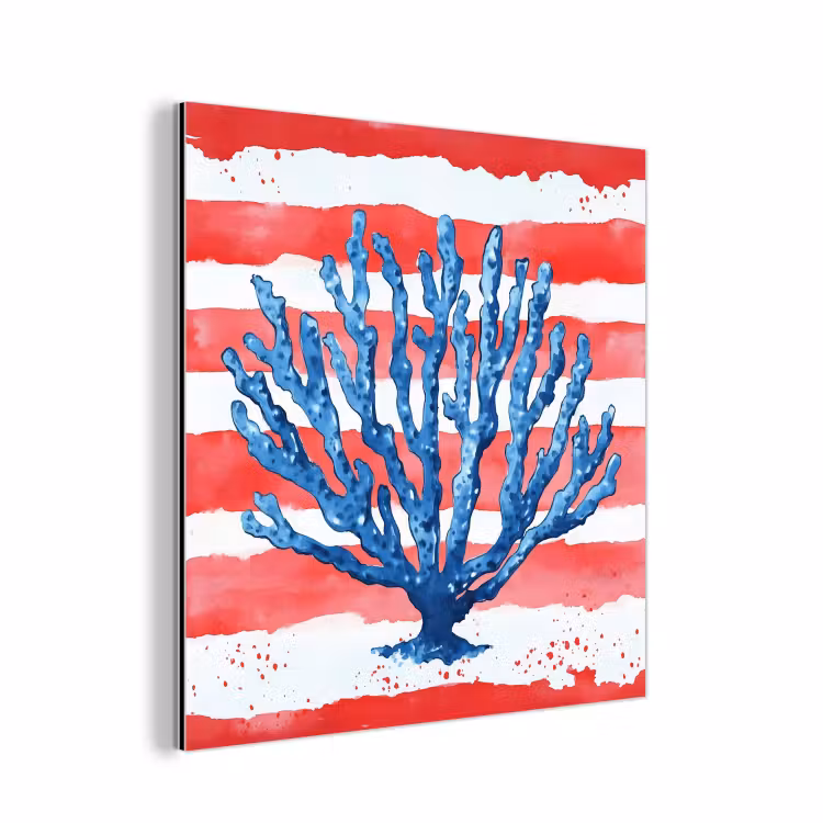 Aluminium schilderij - Koraal - Verfstructuur - Rood - Blauw — 1