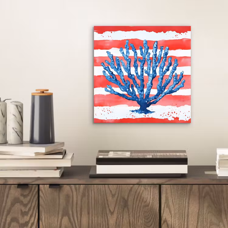 Aluminium schilderij - Koraal - Verfstructuur - Rood - Blauw — 2
