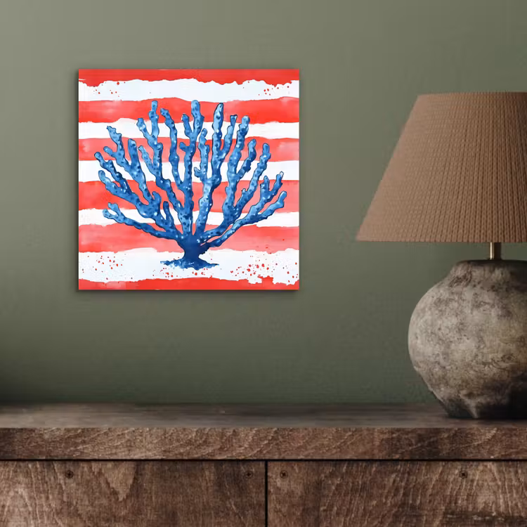Aluminium schilderij - Koraal - Verfstructuur - Rood - Blauw — 3