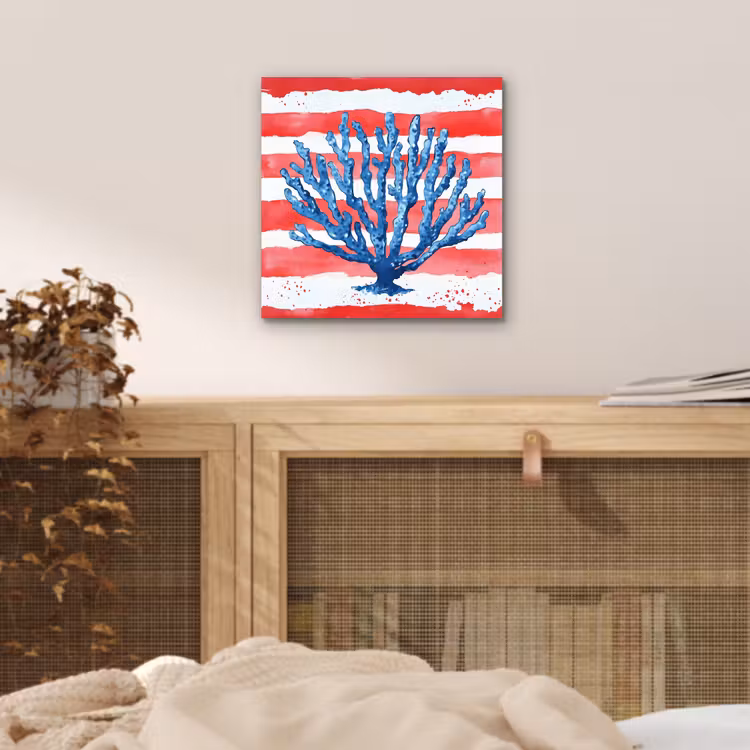 Aluminium schilderij - Koraal - Verfstructuur - Rood - Blauw — 4