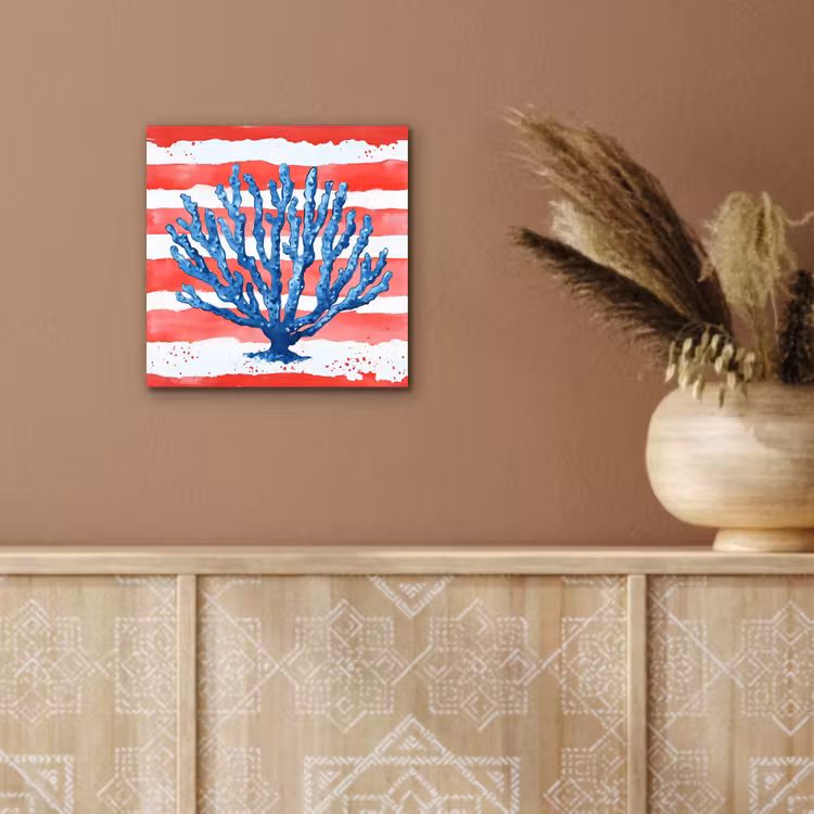 Aluminium schilderij - Koraal - Verfstructuur - Rood - Blauw — 5
