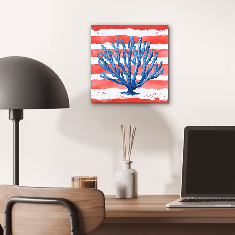 Aluminium schilderij - Koraal - Verfstructuur - Rood - Blauw — 6