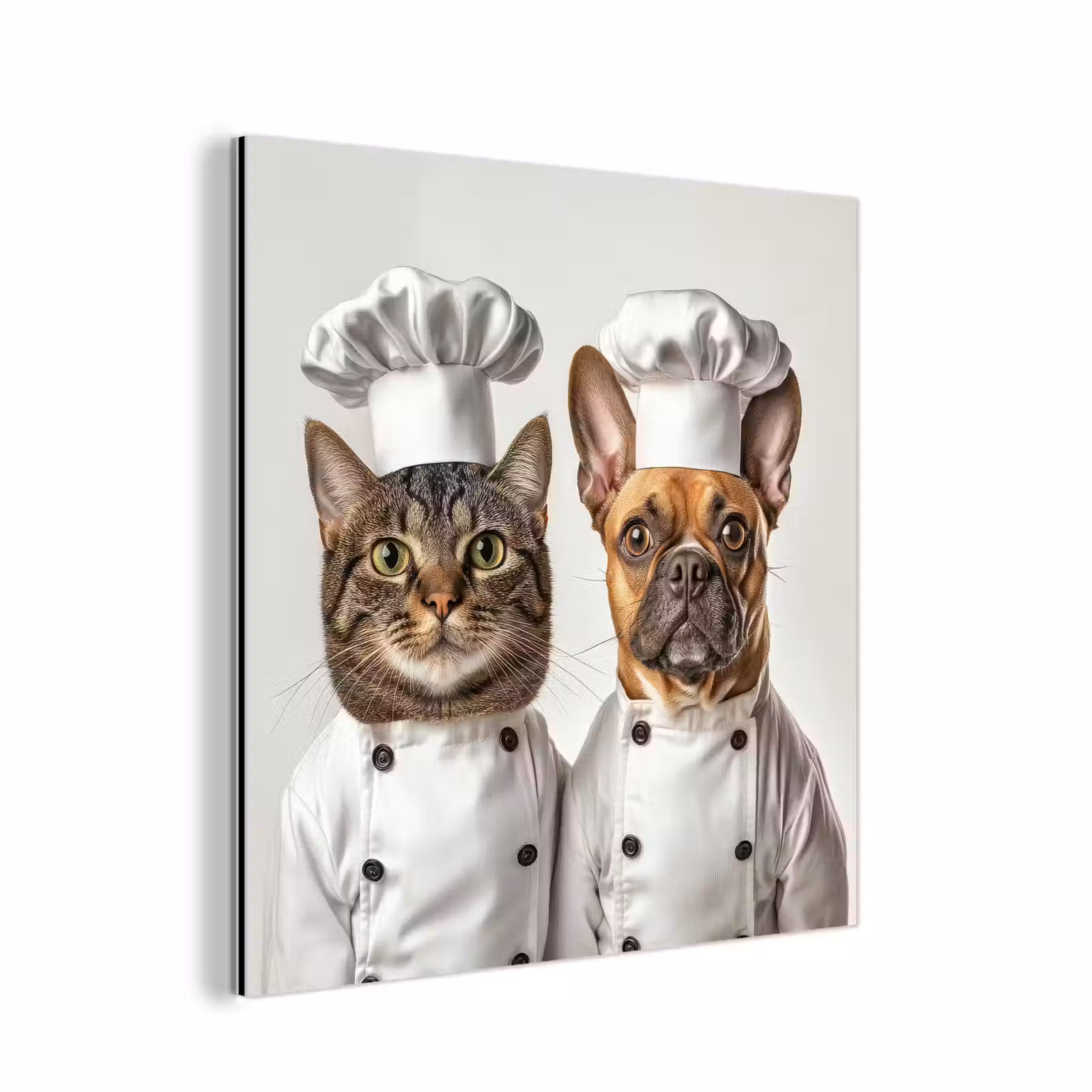 Aluminium schilderij - Kat - Hond - Kokskleding — 1
