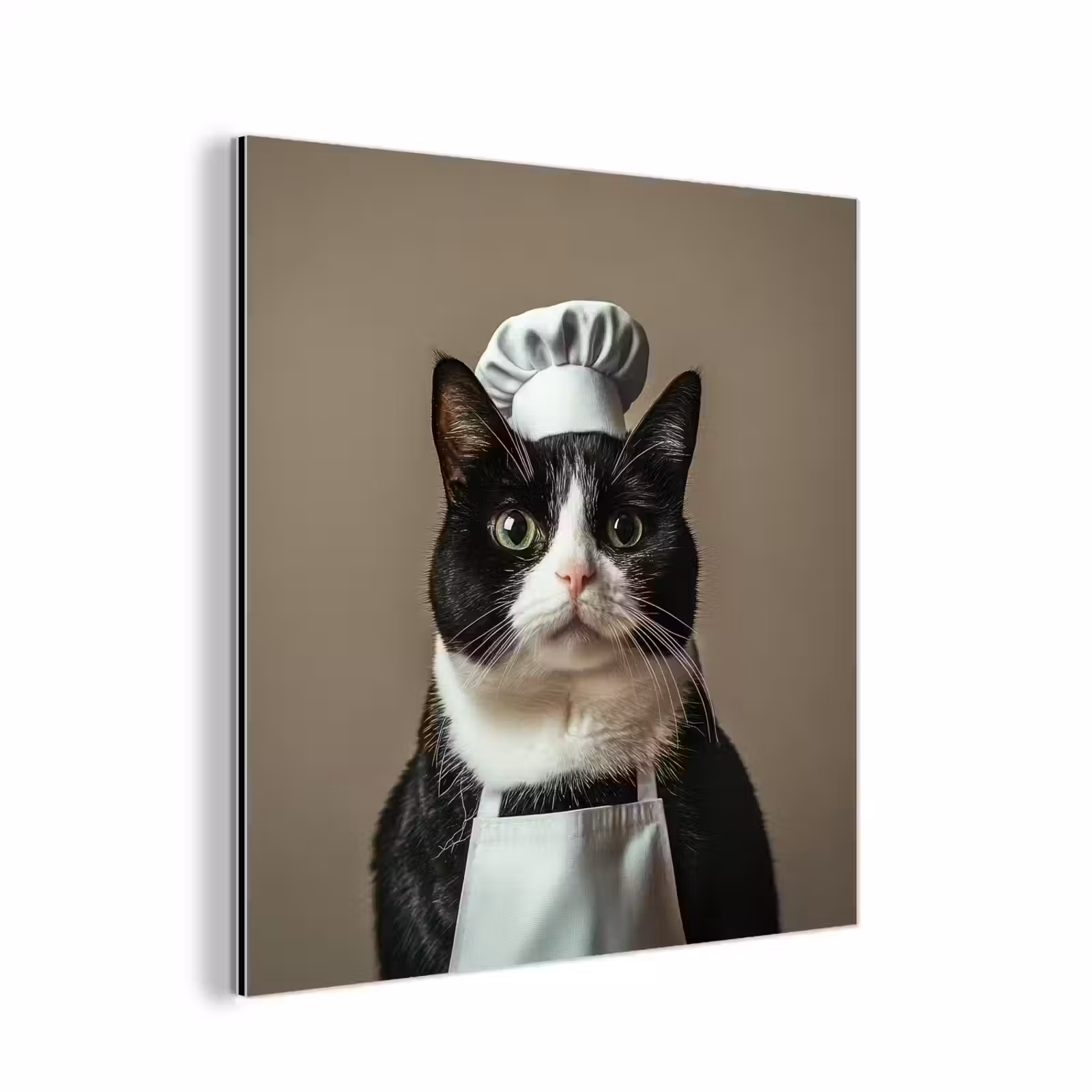 Aluminium schilderij - Kat - Kokskleding - Zwart - Wit — 1