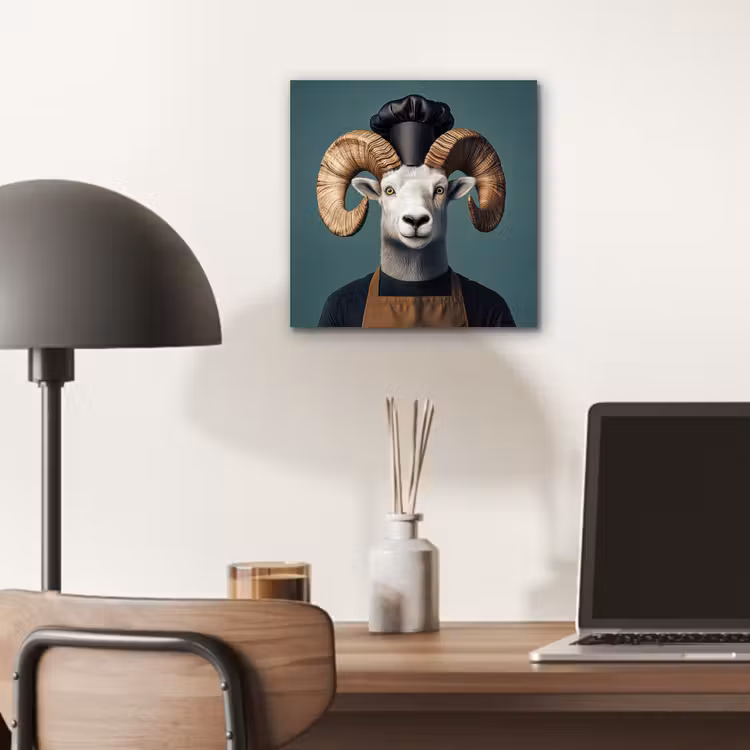 Aluminium schilderij - Geit - Hoorns - Kokskleding — 6