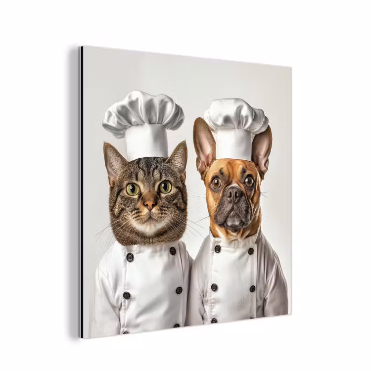 Aluminium schilderij - Kat - Hond - Kokskleding — 1