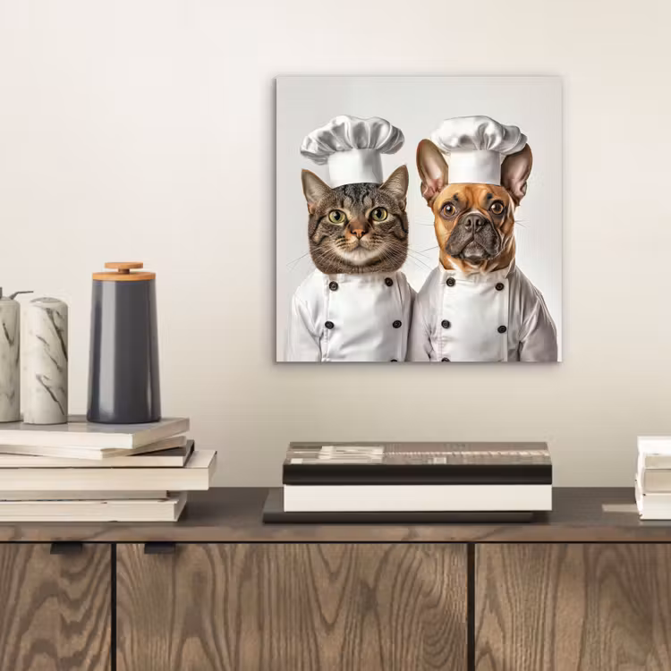 Aluminium schilderij - Kat - Hond - Kokskleding — 2