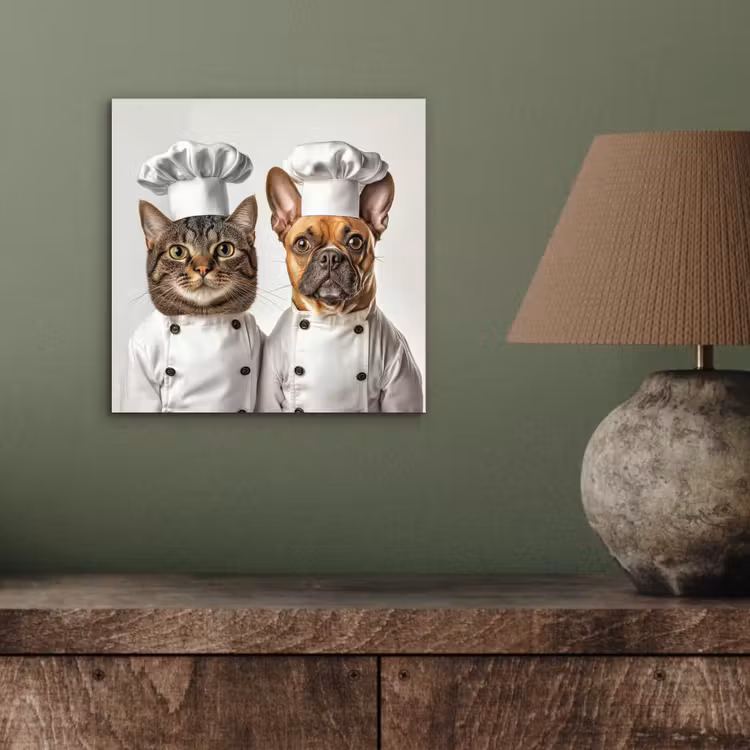 Aluminium schilderij - Kat - Hond - Kokskleding — 3