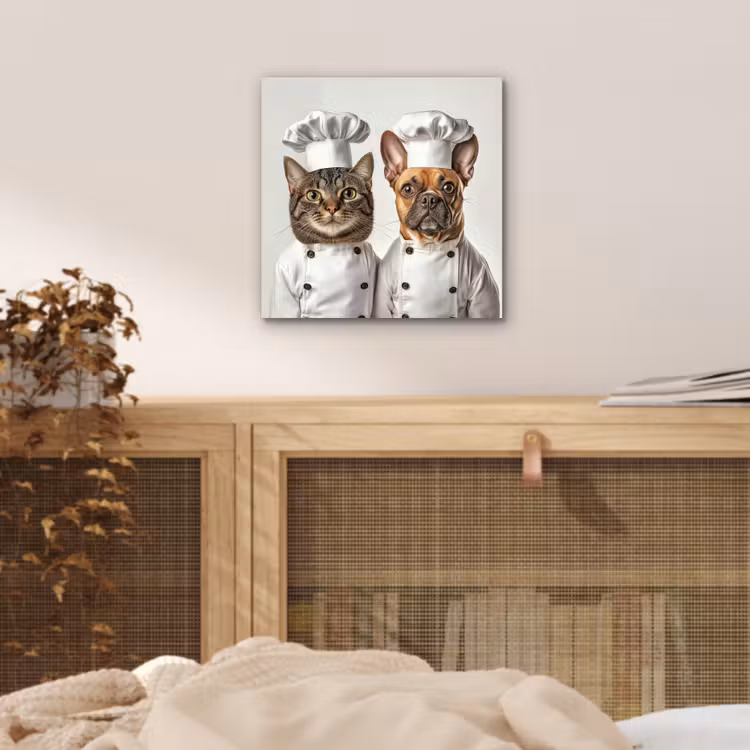 Aluminium schilderij - Kat - Hond - Kokskleding — 4