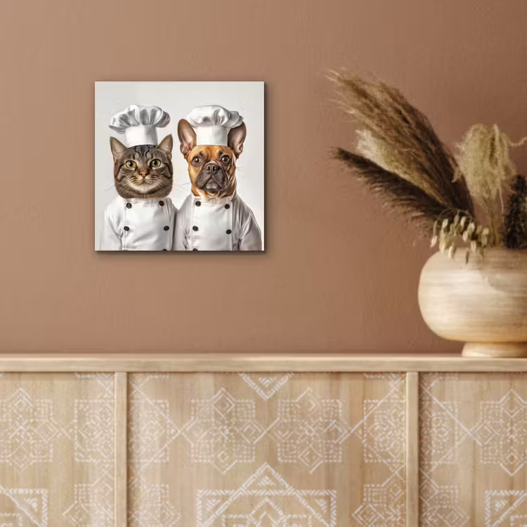 Aluminium schilderij - Kat - Hond - Kokskleding — 5