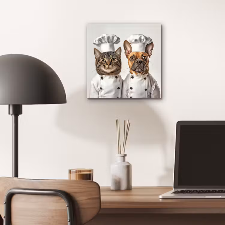 Aluminium schilderij - Kat - Hond - Kokskleding — 6