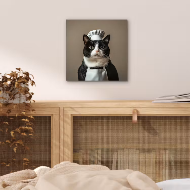Aluminium schilderij - Kat - Kokskleding - Zwart - Wit — 4
