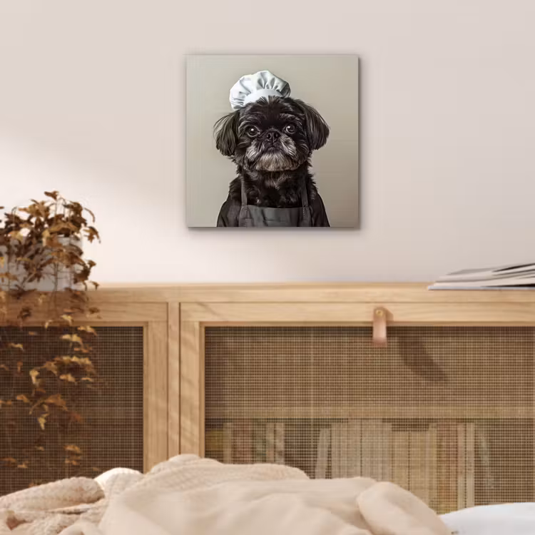Aluminium schilderij - Kokskleding - Zwart - Hondje — 4
