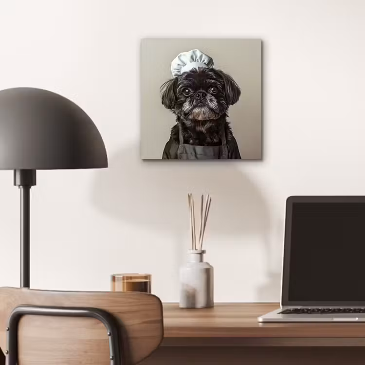 Aluminium schilderij - Kokskleding - Zwart - Hondje — 6