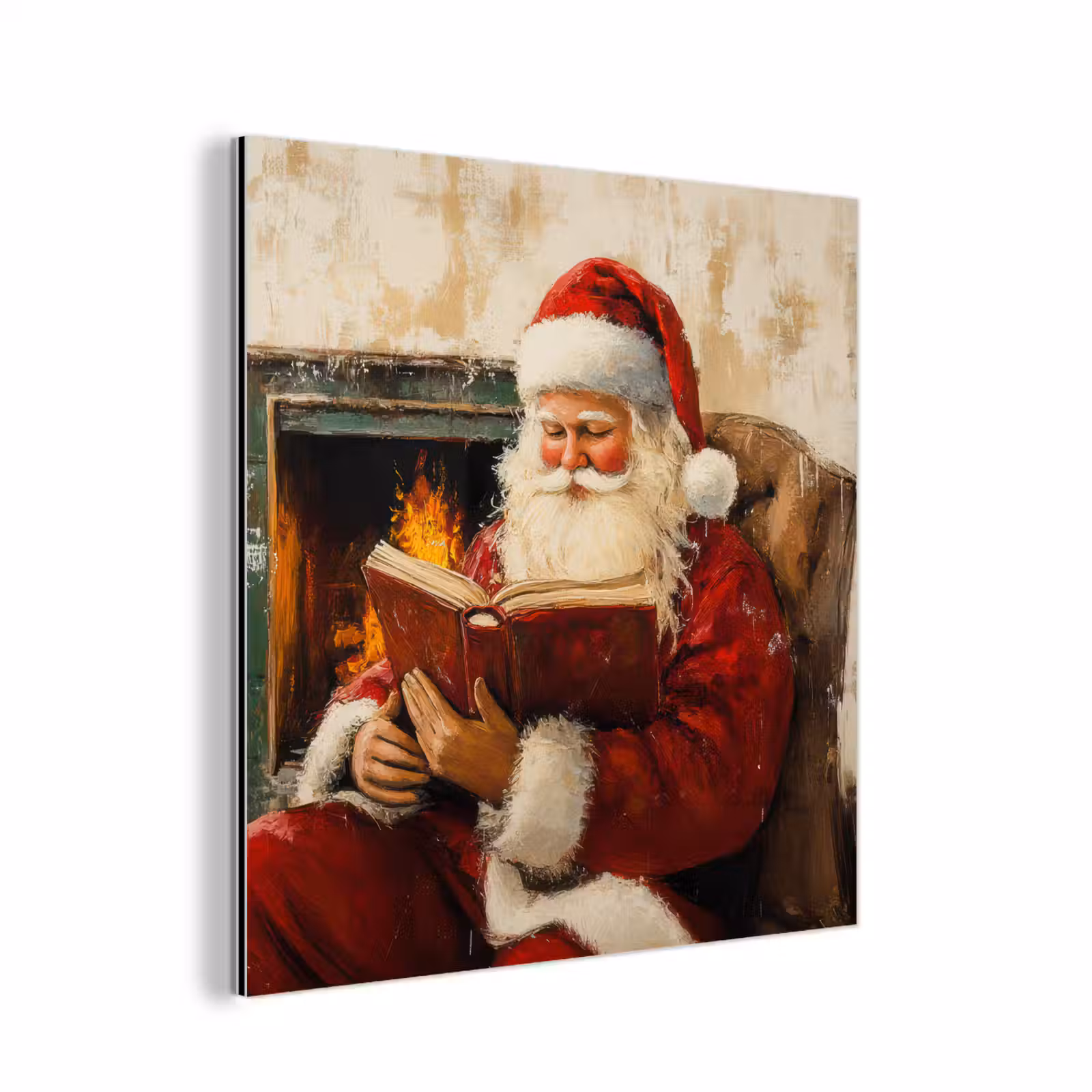 Aluminium schilderij - Kerst - Kerstman - Winter - Open Haard — 1