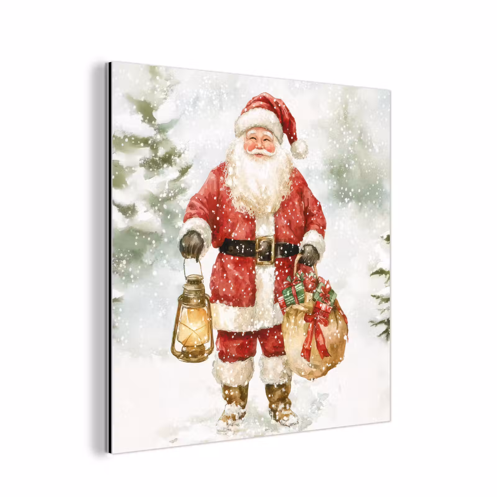 Aluminium schilderij - Kerstman- Winter - Sneeuw - Wit - Rood — 1
