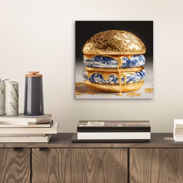 Aluminium schilderij - Delftsblauw - Goud - Burger — 2