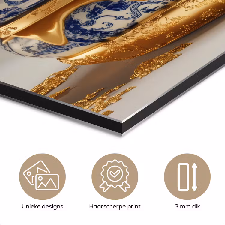 Aluminium schilderij - Delftsblauw - Goud - Burger — 7