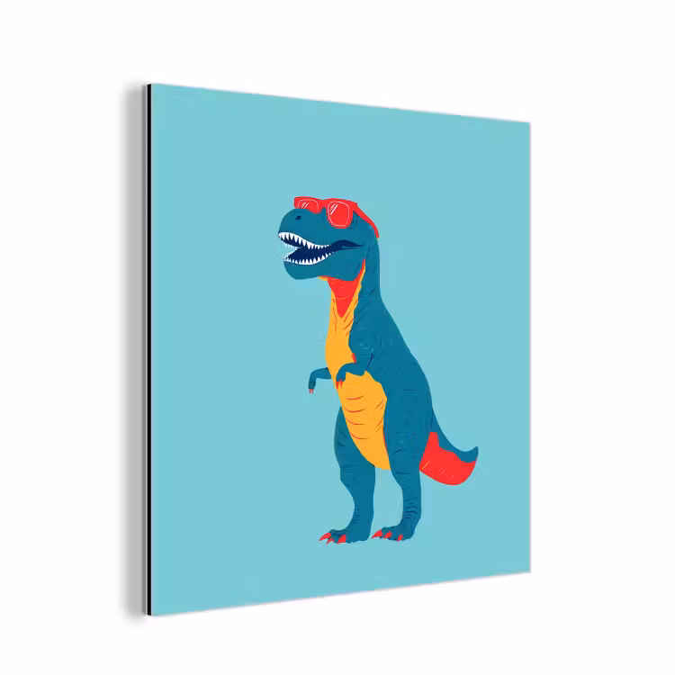 Aluminium schilderij - Dinosaurus - Blauw - Zonnebril — 1