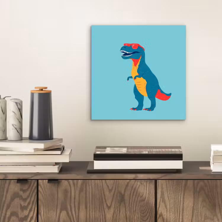 Aluminium schilderij - Dinosaurus - Blauw - Zonnebril — 2